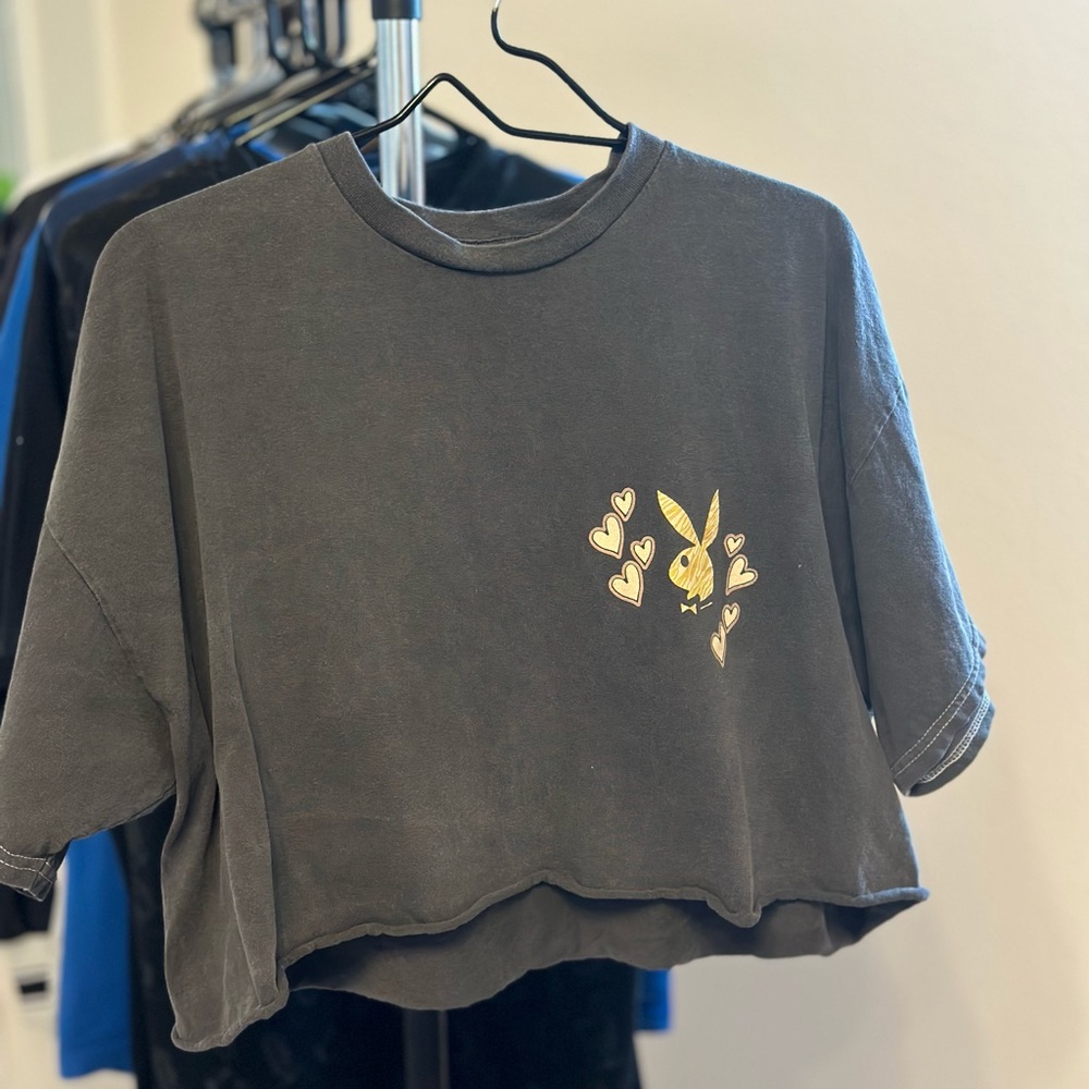 Retro Playboy Crop Top. Vintage Distressed. Women’s size (L)